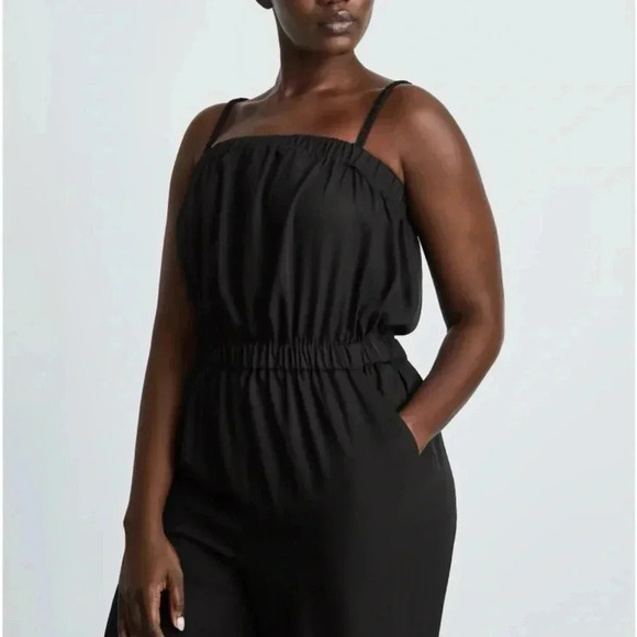 Everlane The Party of One Jumpsuit Black Elastic Sleeveless Romper Pocket Medium - Picture 3 of 13
